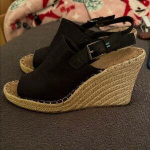 Tom’s Black Wedge Espadrille Sandals
